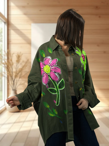 GIULIA - VESTE KAKI OVERSIZE JUSQU'A LA TAILLE 48 A 54/56