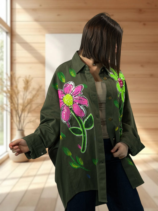 GIULIA - VESTE KAKI OVERSIZE JUSQU'A LA TAILLE 48 A 54/56