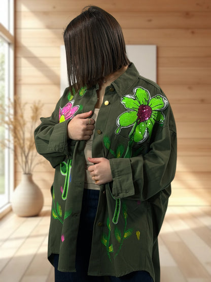 GIULIA - VESTE KAKI OVERSIZE JUSQU'A LA TAILLE 48 A 54/56