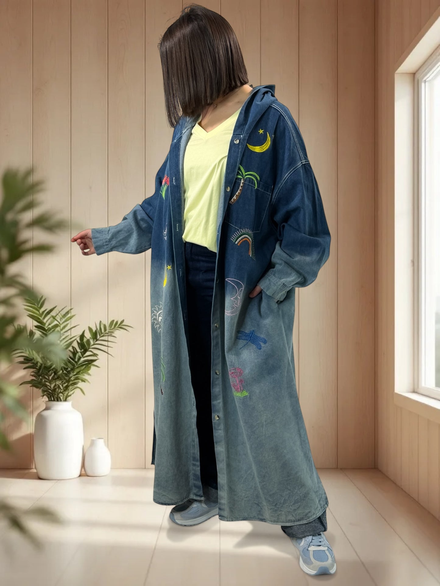 MICHIGAN - TRENCH EN JEAN BRODE JUSQU'A LA TAILLE 52/54