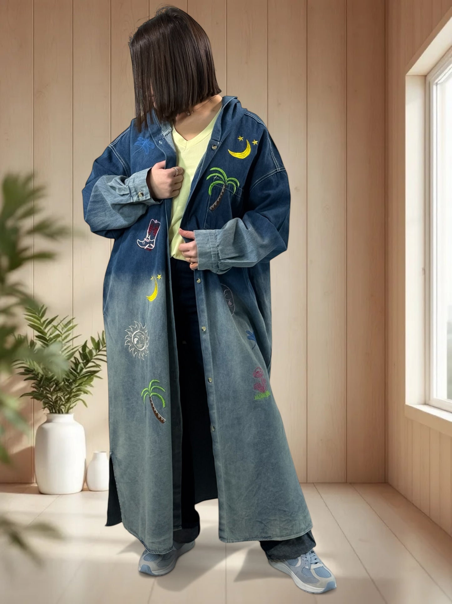 MICHIGAN - TRENCH EN JEAN BRODE JUSQU'A LA TAILLE 52/54