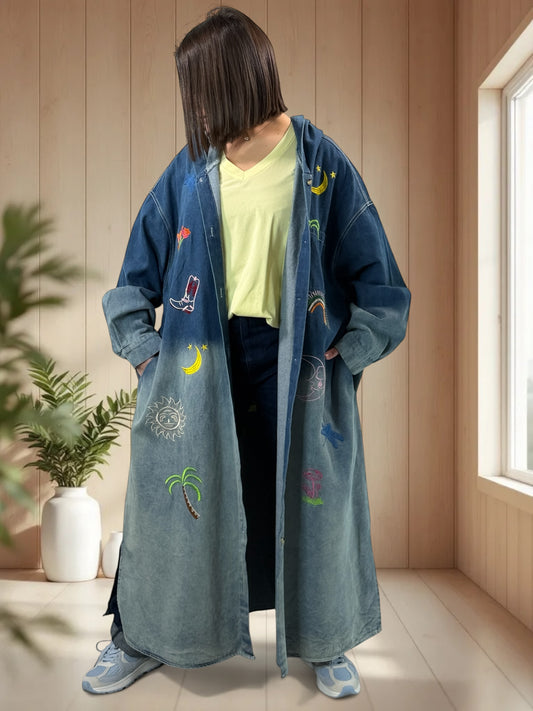 MICHIGAN - TRENCH EN JEAN BRODE JUSQU'A LA TAILLE 52/54