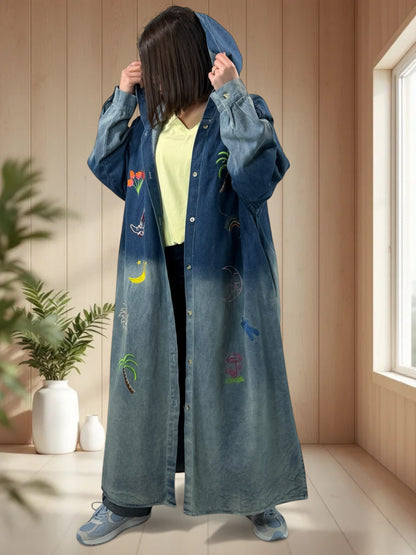 MICHIGAN - TRENCH EN JEAN BRODE JUSQU'A LA TAILLE 52/54