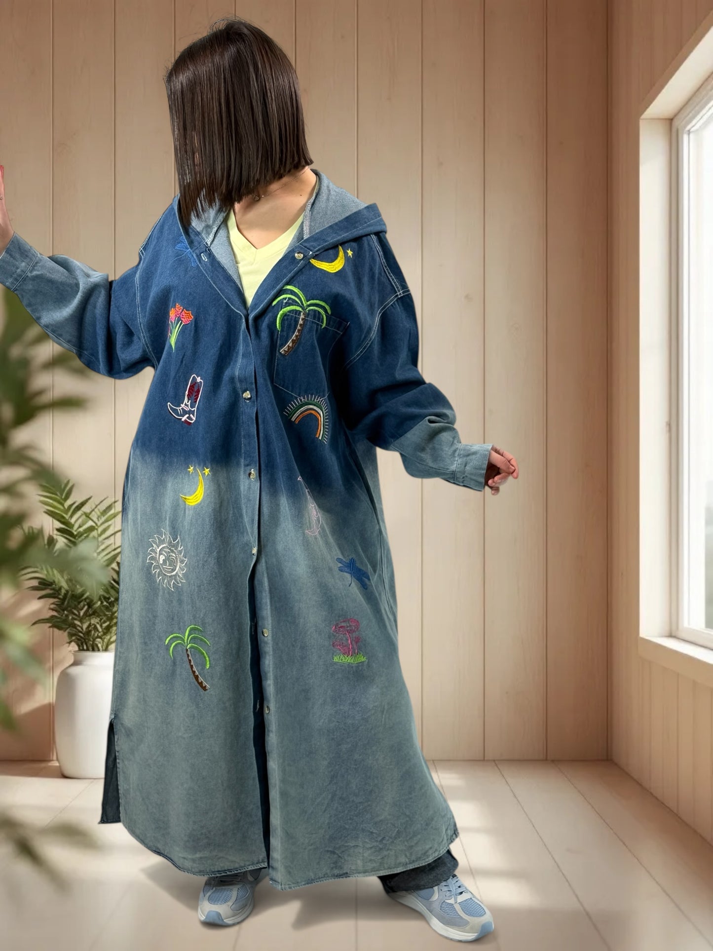 MICHIGAN - TRENCH EN JEAN BRODE JUSQU'A LA TAILLE 52/54