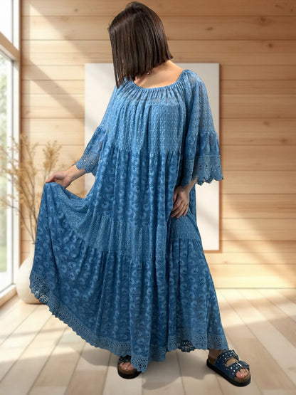 CANNES - ROBE LONGUE BLEUE EN DENTELLE JUSQU'A LA TAILLE 54/56