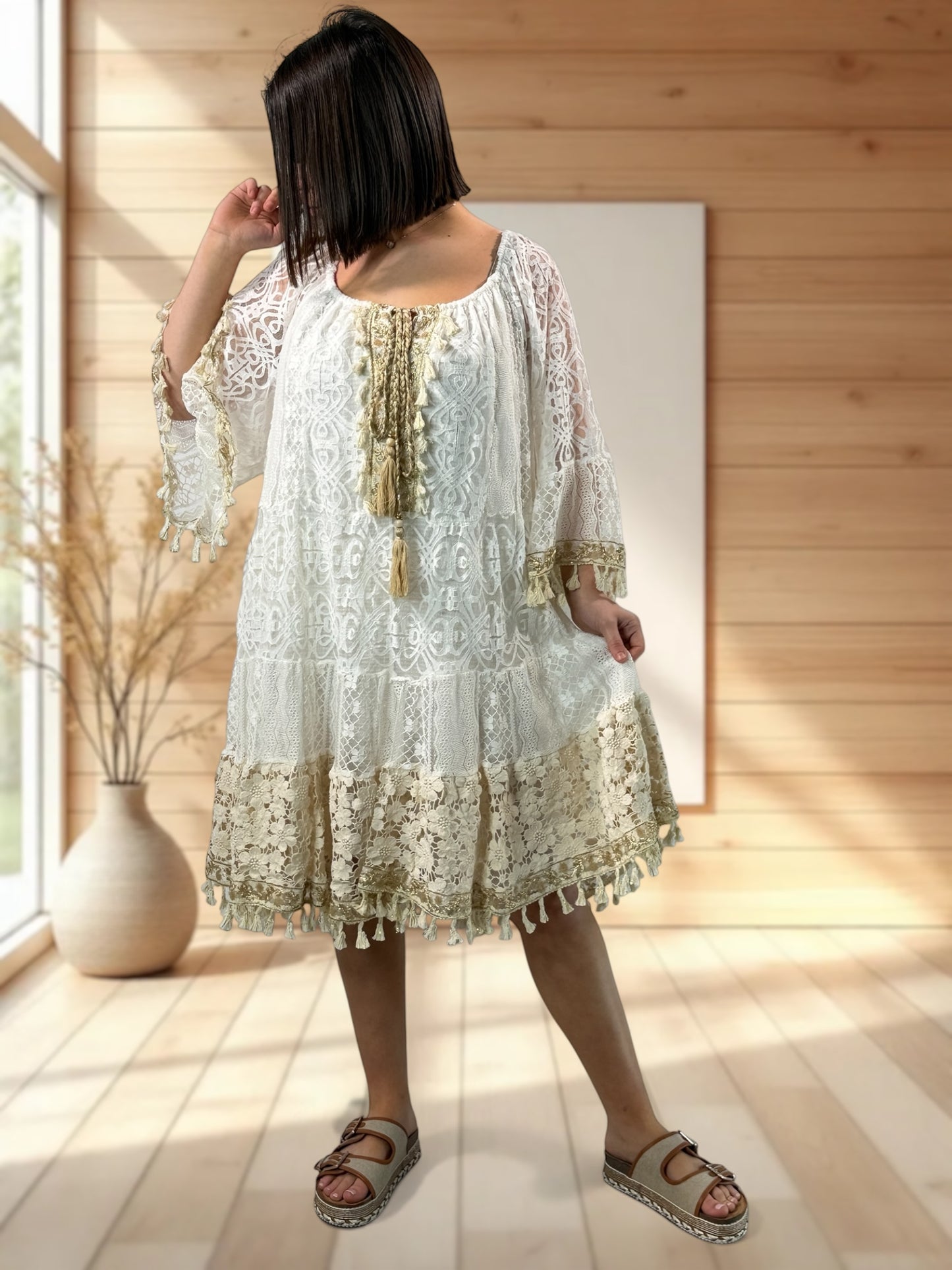 CAMELIA - ROBE BOHEME EN DENTELLE JUSQU'A LA TAILLE 54