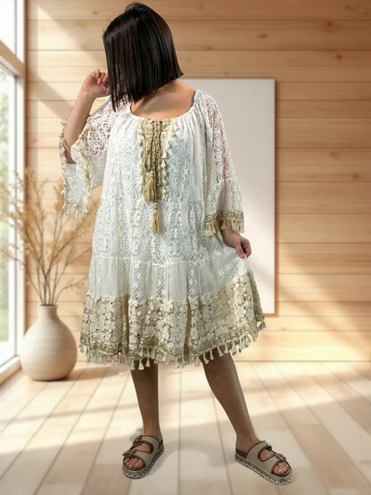 CAMELIA - ROBE BOHEME EN DENTELLE JUSQU'A LA TAILLE 54