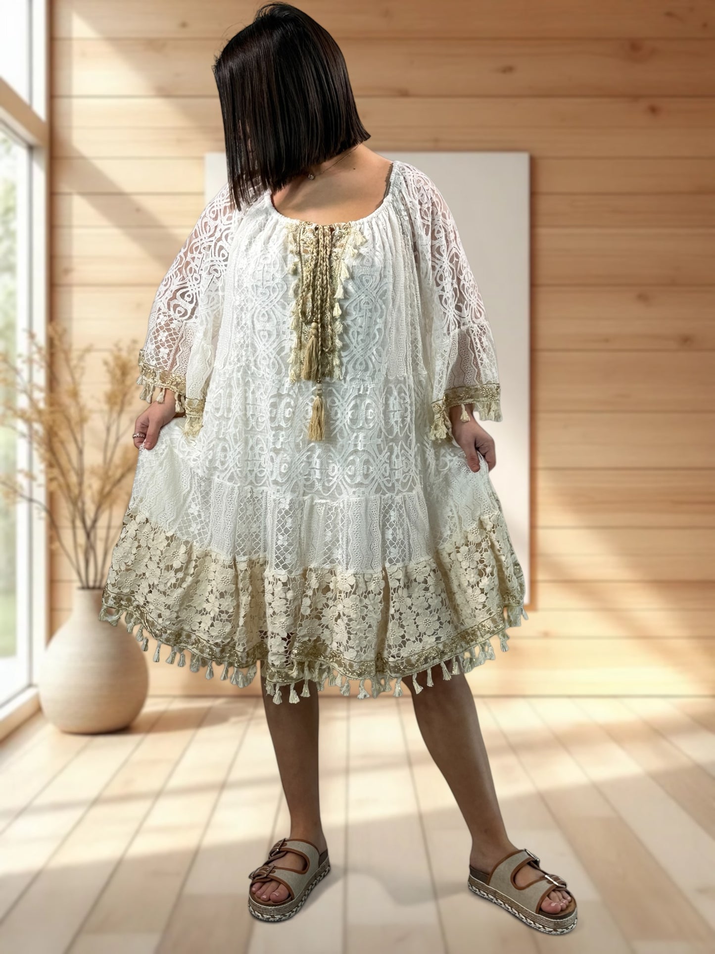 CAMELIA - ROBE BOHEME EN DENTELLE JUSQU'A LA TAILLE 54