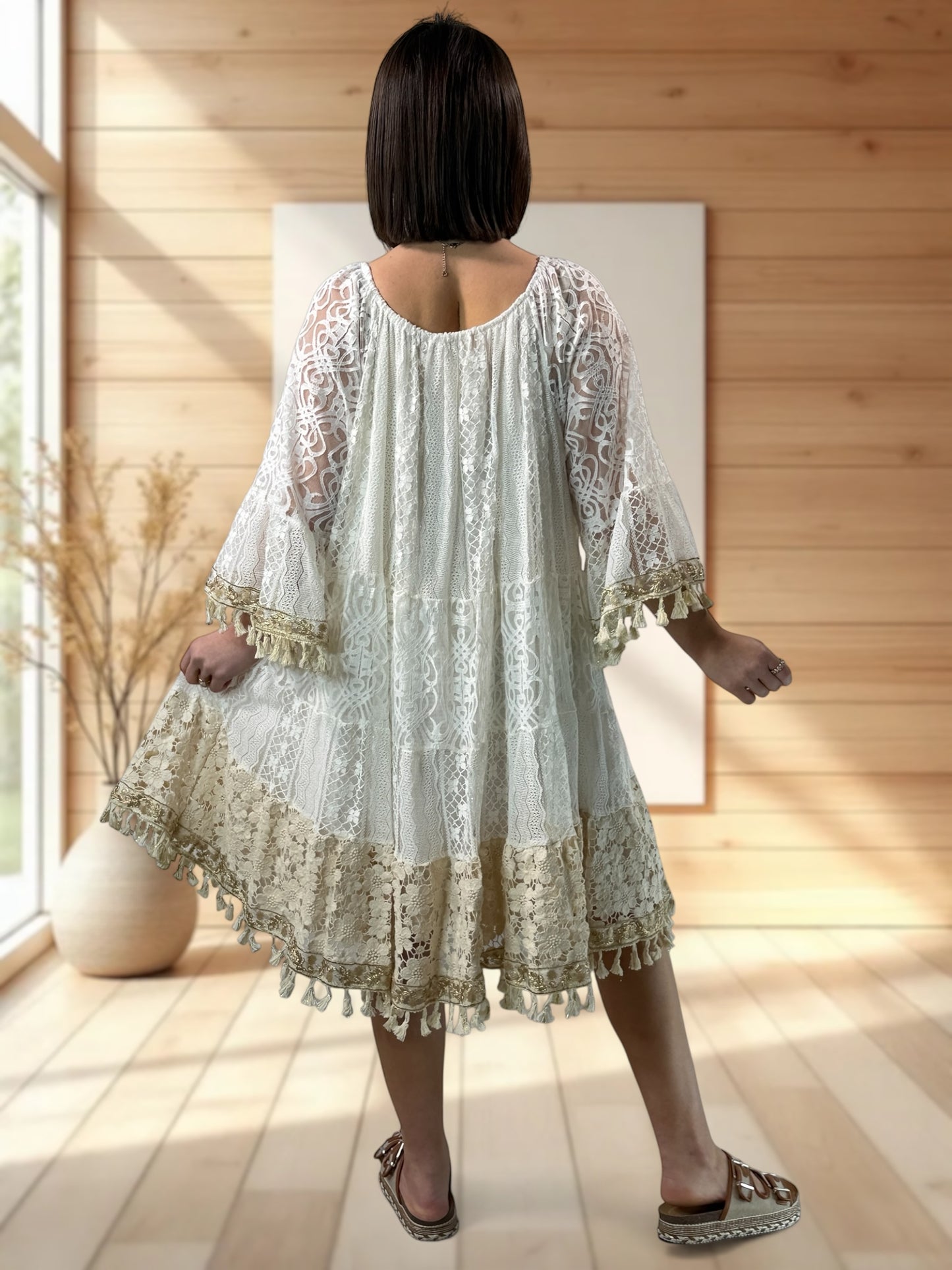 CAMELIA - ROBE BOHEME EN DENTELLE JUSQU'A LA TAILLE 54