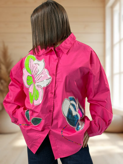 PATOU - CHEMISE OVERSIZE FUCHSIA JUSQU'A LA TAILLE 50/52