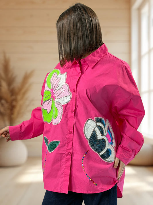 PATOU - CHEMISE OVERSIZE FUCHSIA JUSQU'A LA TAILLE 50/52