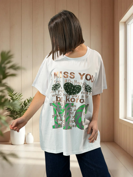 MADOX - T-SHIRT OVERSIZE A MOTIF TAILLE JUSQU'A LA TAILLE 46/48 A 56