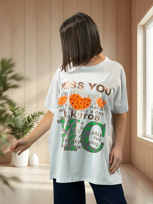 MADOX - T-SHIRT OVERSIZE A MOTIF TAILLE JUSQU'A LA TAILLE 46/48 A 56