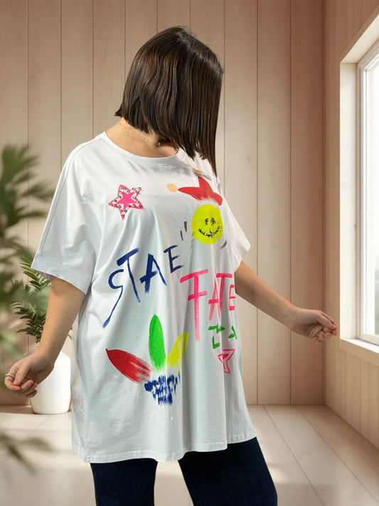 MADOX - T-SHIRT OVERSIZE A MOTIF TAILLE JUSQU'A LA TAILLE 46/48 A 56