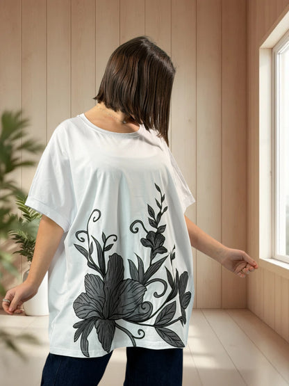 MATHIS - T-SHIRT OVERSIZE BLANC MOTIF BRODE TAILLE 46/48 A 56