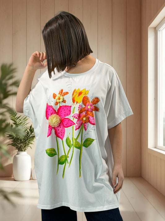 LIVIA - T-SHIRT OVERSIZE BLANC A MOTIF TAILLE JUSQU'A LA TAILLE 46/48 A 56