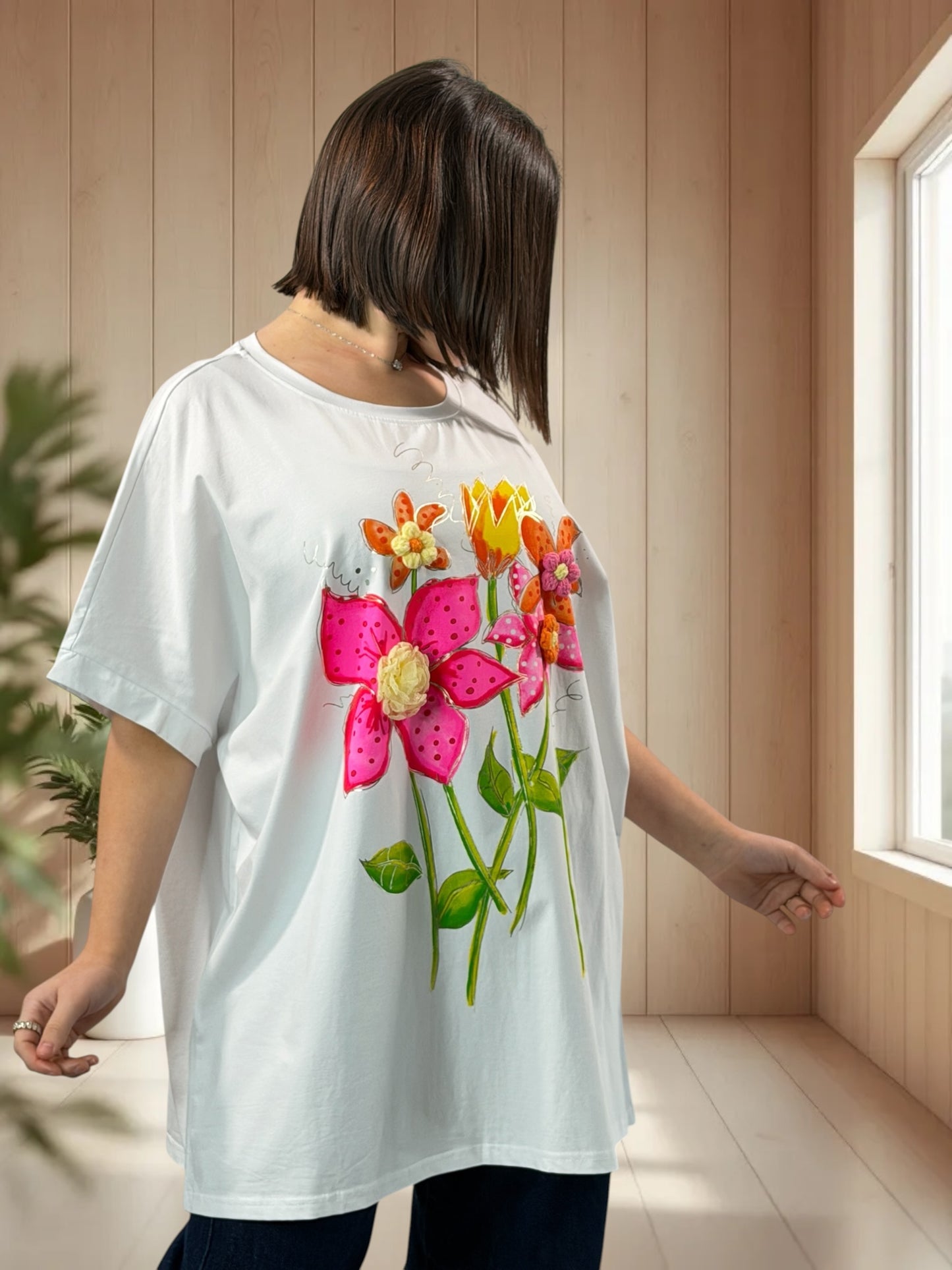 LIVIA - T-SHIRT OVERSIZE BLANC A MOTIF TAILLE JUSQU'A LA TAILLE 46/48 A 56