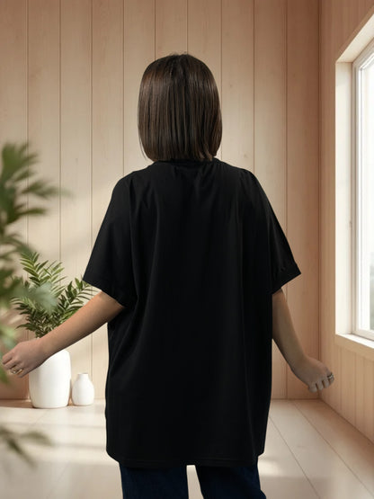 LIVIA - T-SHIRT OVERSIZE NOIR A MOTIF TAILLE 46/48 A 56