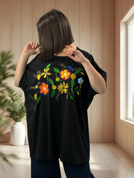 RENATO - T-SHIRT OVERSIZE NOIR MOTIF BRODE TAILLE 46/48 A 56