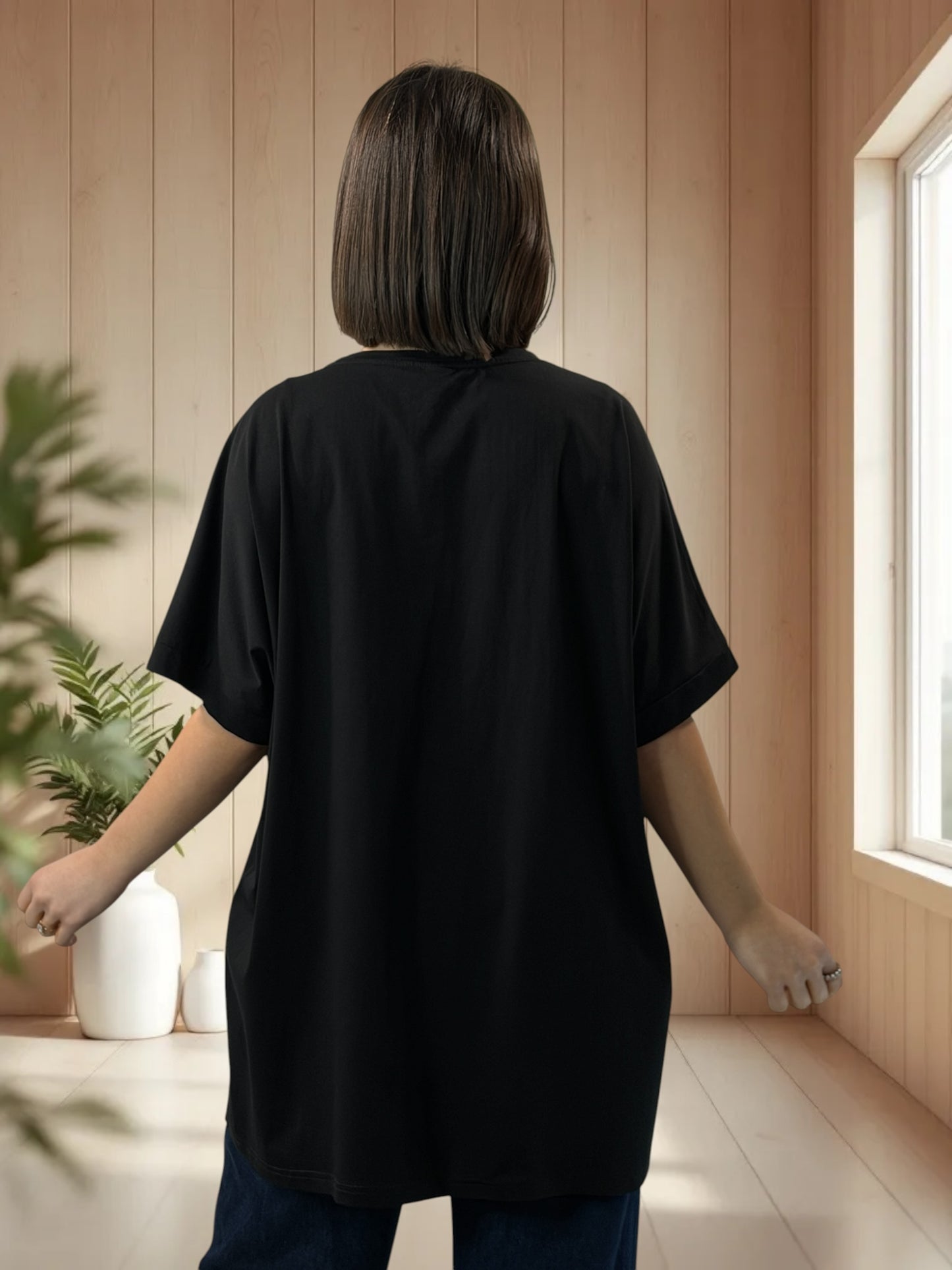 RENATO - T-SHIRT OVERSIZE NOIR MOTIF BRODE TAILLE 46/48 A 56