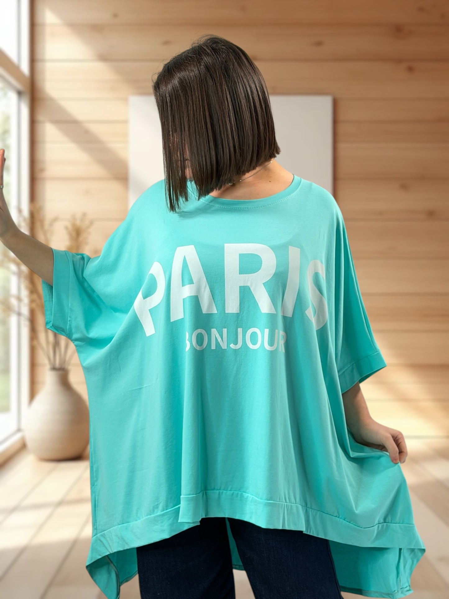 TEE-SHIRT TURQUOISE OVERSIZE PARIS BONJOUR JUSQU'A LA TAILLE 60