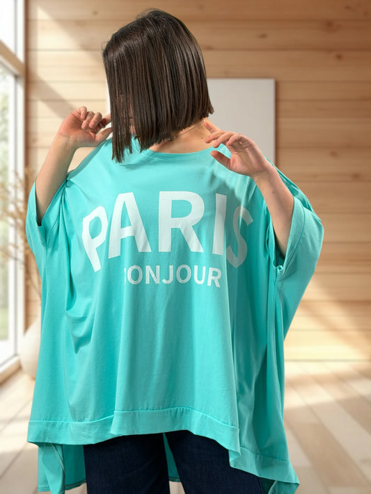 TEE-SHIRT TURQUOISE OVERSIZE PARIS BONJOUR JUSQU'A LA TAILLE 60