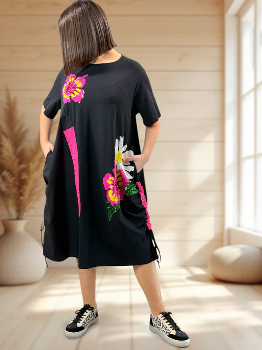 GIORGIA - ROBE NOIRE A MOTIF PAILLETTE JUSQU'A LA TAILLE 48/50