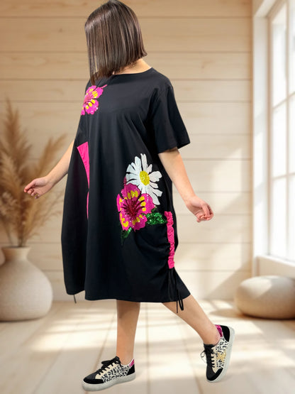 GIORGIA - ROBE NOIRE A MOTIF PAILLETTE JUSQU'A LA TAILLE 48/50