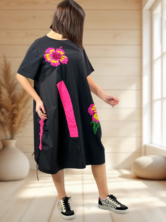 GIORGIA - ROBE NOIRE A MOTIF PAILLETTE JUSQU'A LA TAILLE 48/50