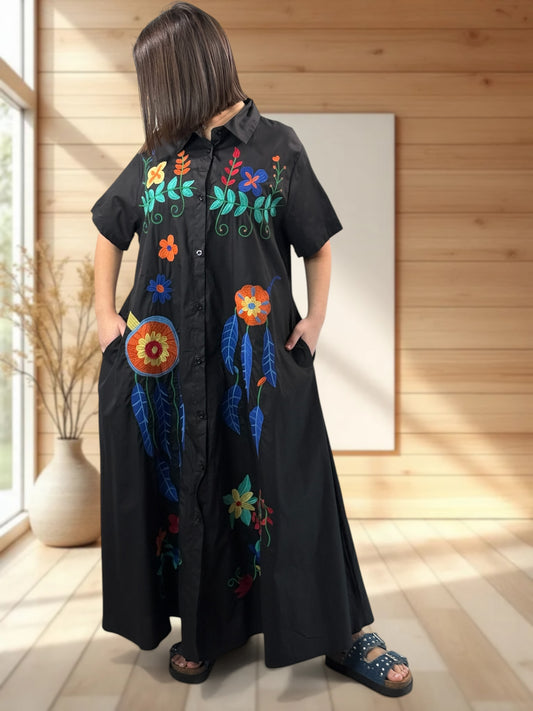 MIRABELLA - ROBE LONGUE NOIRE BRODEE JUSQU'A LA TAILLE 48/50