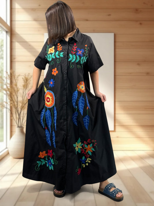 MIRABELLA - ROBE LONGUE NOIRE BRODEE JUSQU'A LA TAILLE 48/50