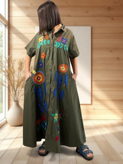 MIRABELLA - ROBE LONGUE KAKI BRODEE JUSQU'A LA TAILLE 48/50