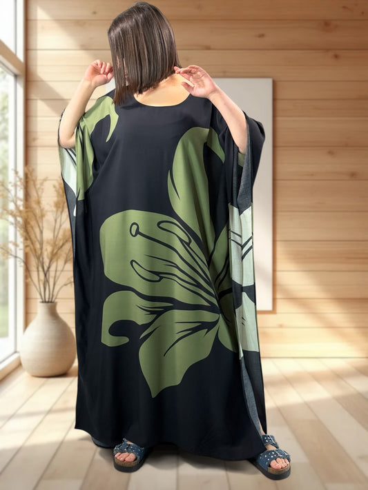 CAMERON - ROBE LONGUE A MOTIF KAKI JUSQU'A LA TAILLE 56/58