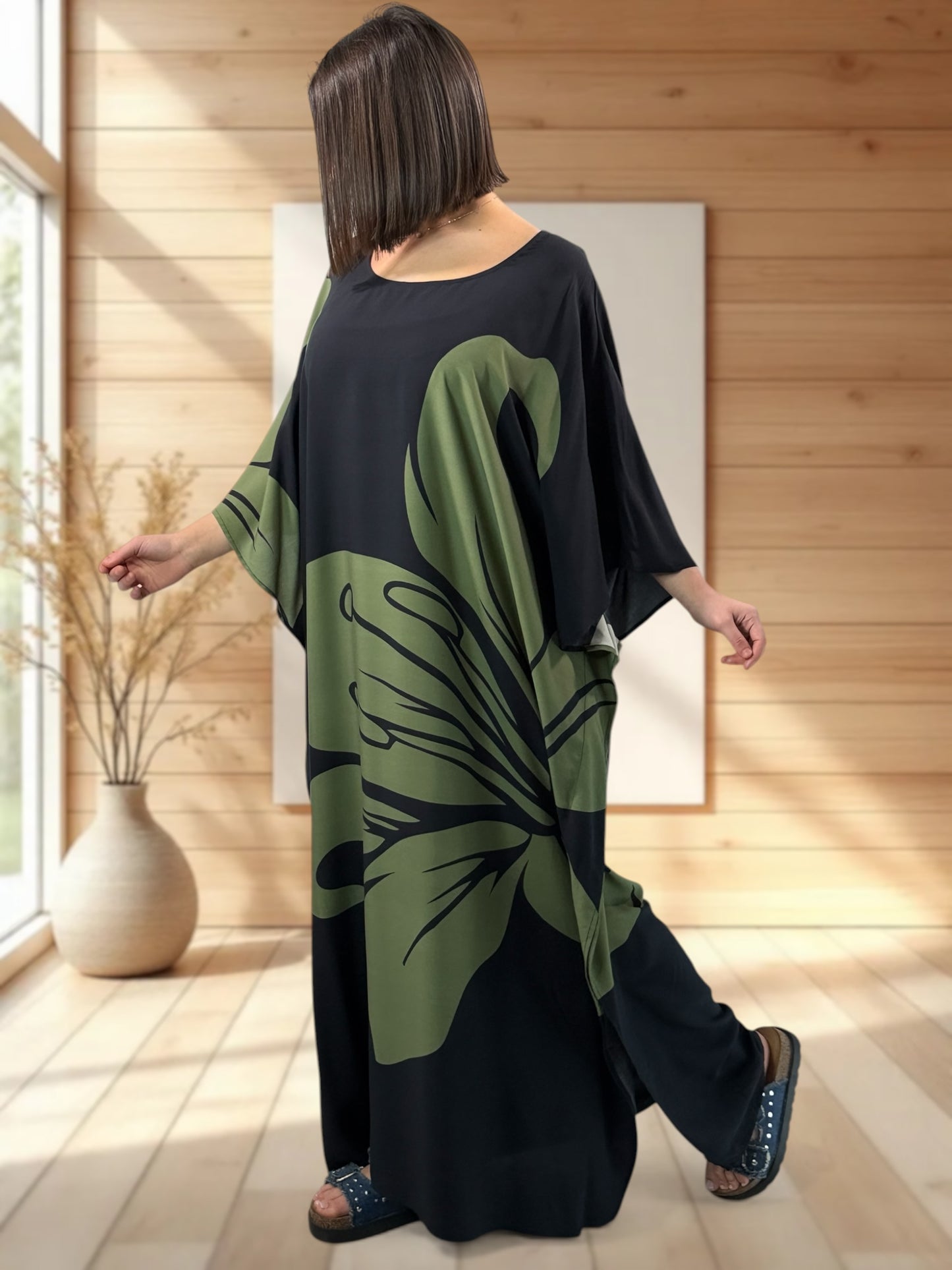 CAMERON - ROBE LONGUE A MOTIF KAKI JUSQU'A LA TAILLE 56/58
