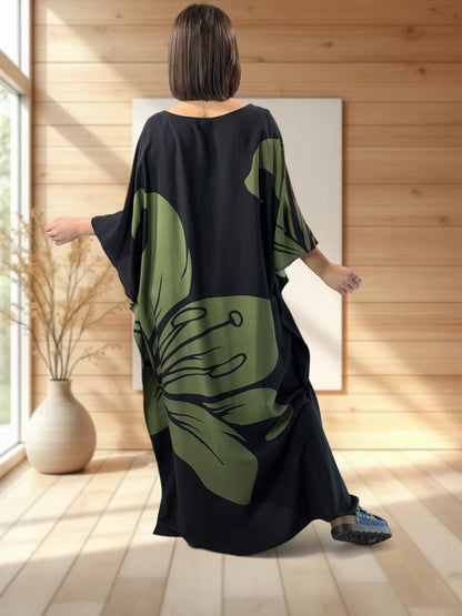 CAMERON - ROBE LONGUE A MOTIF KAKI JUSQU'A LA TAILLE 56/58
