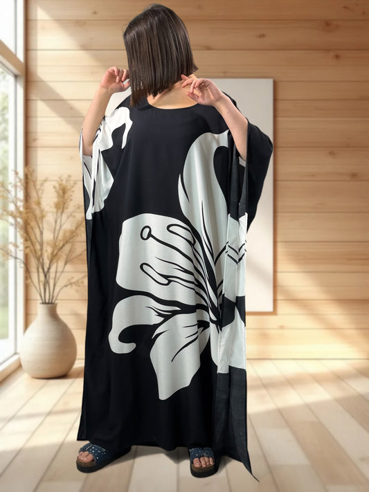 CAMERON - ROBE LONGUE A MOTIF BLANC JUSQU'A LA TAILLE 56/58