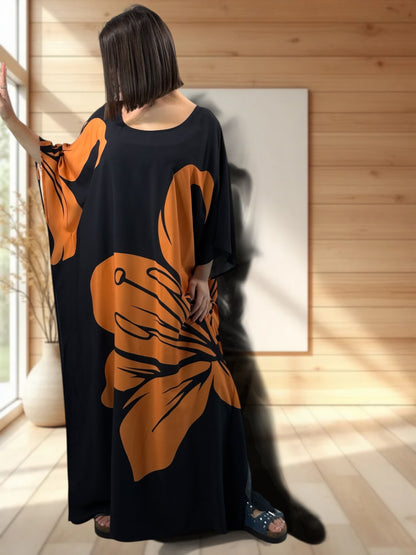 CAMERON - ROBE LONGUE A MOTIF ORANGE JUSQU'A LA TAILLE 56/58
