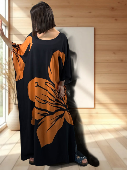 CAMERON - ROBE LONGUE A MOTIF ORANGE JUSQU'A LA TAILLE 56/58