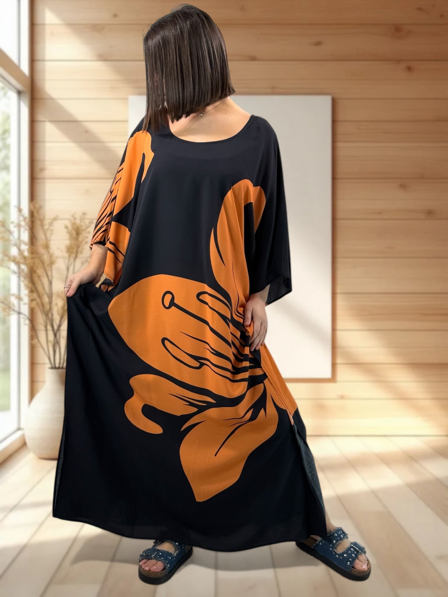 CAMERON - ROBE LONGUE A MOTIF ORANGE JUSQU'A LA TAILLE 56/58