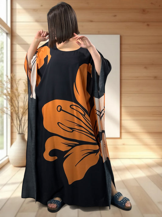 CAMERON - ROBE LONGUE A MOTIF ORANGE JUSQU'A LA TAILLE 56/58