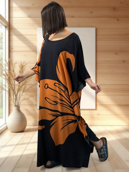 CAMERON - ROBE LONGUE A MOTIF ORANGE JUSQU'A LA TAILLE 56/58