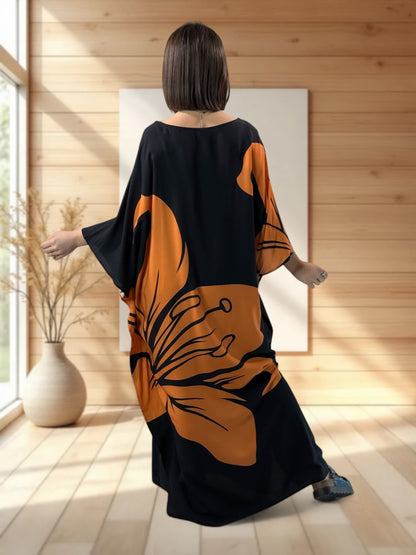 CAMERON - ROBE LONGUE A MOTIF ORANGE JUSQU'A LA TAILLE 56/58