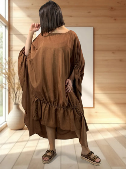 AMANDINE - ROBE OVRSIZE MARRON JUSQU'A LA TAILLE 54