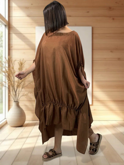 AMANDINE - ROBE OVRSIZE MARRON JUSQU'A LA TAILLE 54