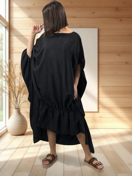 AMANDINE - ROBE OVERSIZE NOIRE JUSQU'A LA TAILLE 54