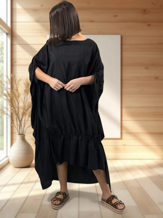 AMANDINE - ROBE OVERSIZE NOIRE JUSQU'A LA TAILLE 54