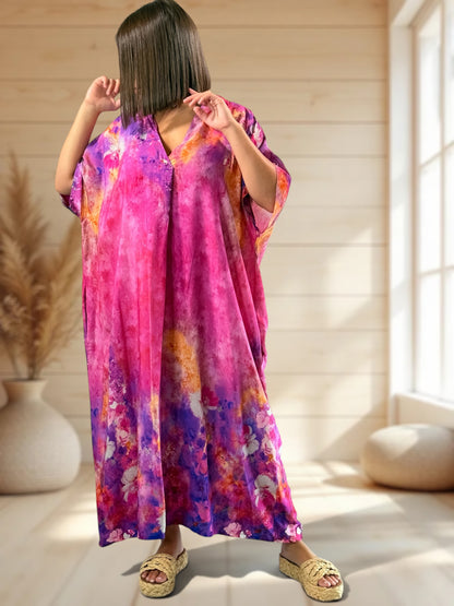 RIVIERA - ROBE OVERSIZE FUCHSIA A MOTIF JUSQU'A LA TAILLE 56