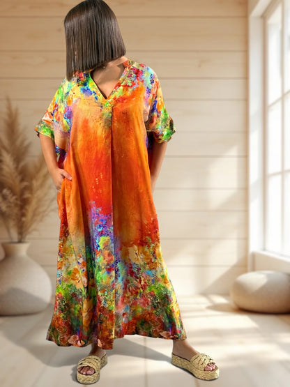 RIVIERA - ROBE OVERSIZE ORANGE A MOTIF JUSQU'A LA TAILLE 56