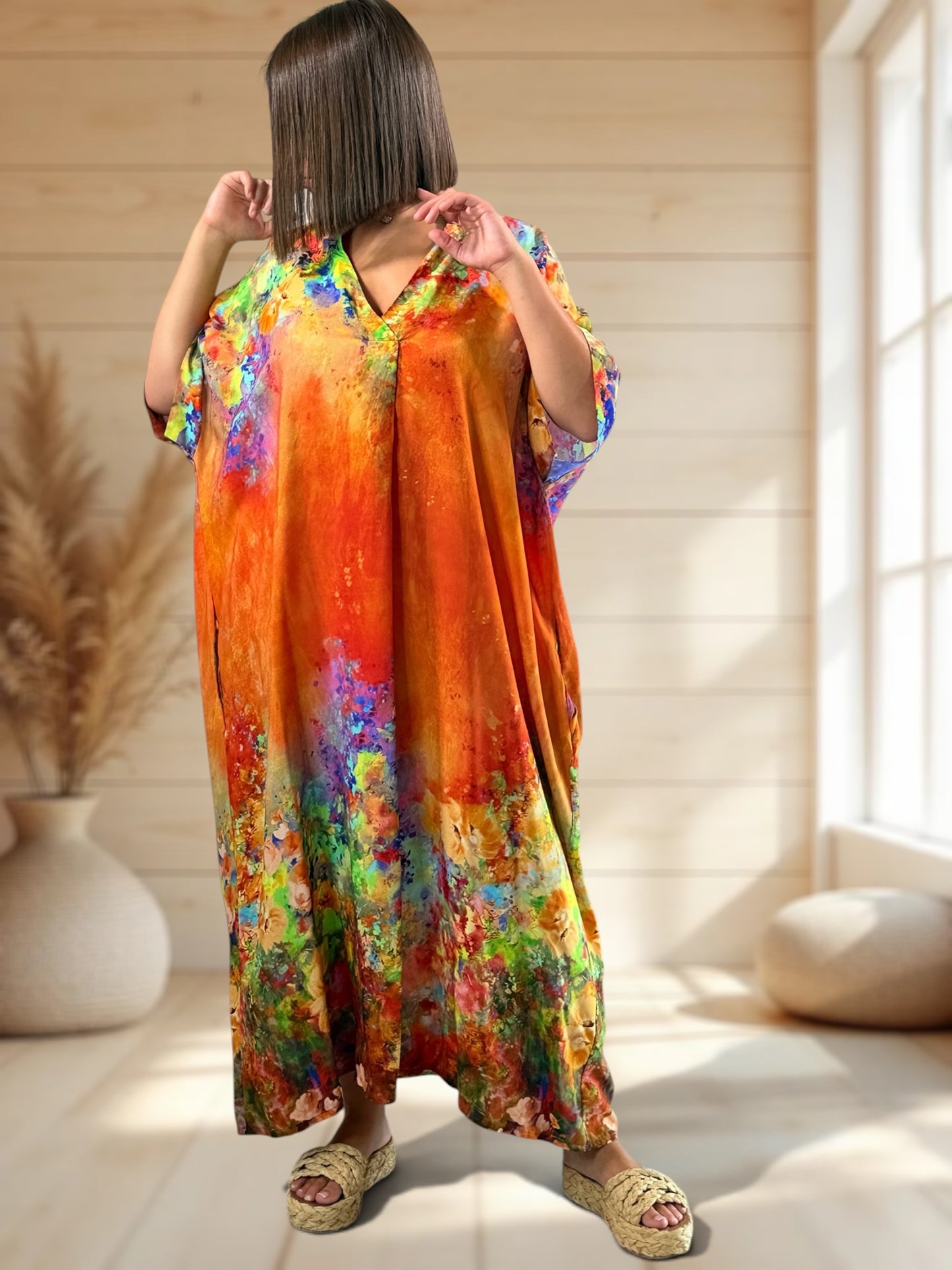 RIVIERA - ROBE OVERSIZE ORANGE A MOTIF JUSQU'A LA TAILLE 56