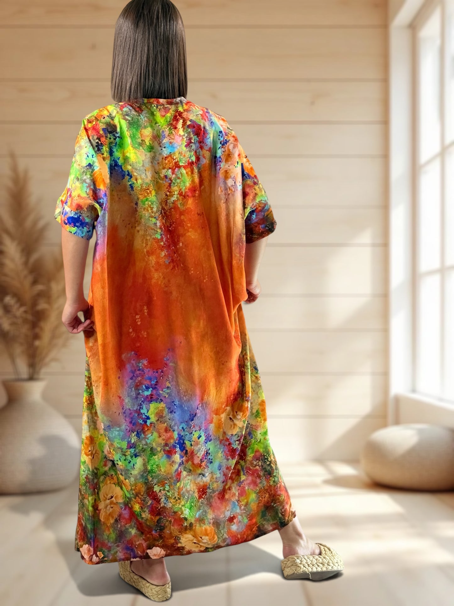 RIVIERA - ROBE OVERSIZE ORANGE A MOTIF JUSQU'A LA TAILLE 56